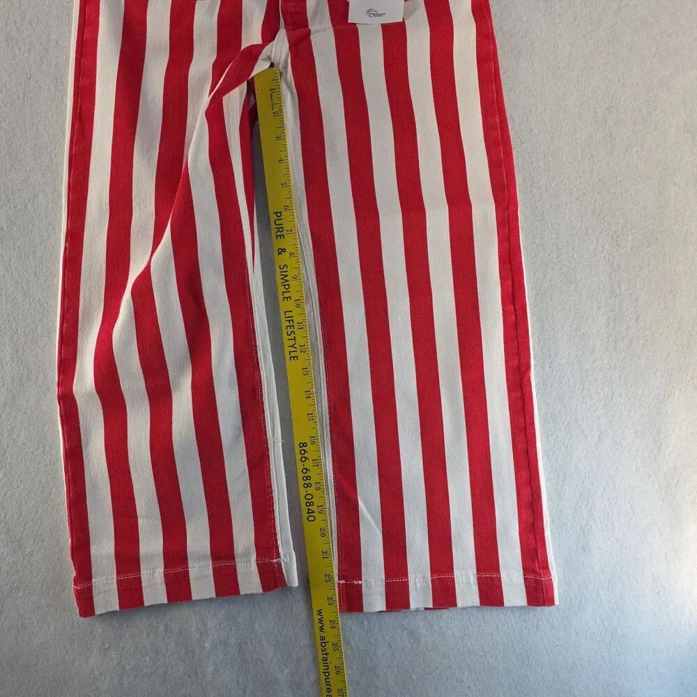 Imily Bela Wide-Leg Cropped High Rise Jeans Vertical Stripe Size 4 Red White NWT